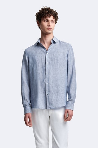 Camisa slim fit de lino - Azul