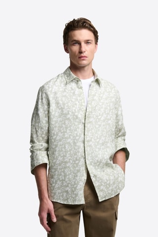 Camicia slim in lino - Verde oliva ed ecrù