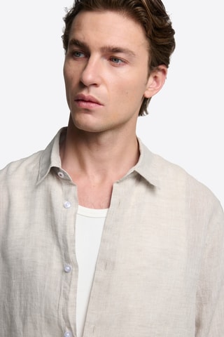 Camicia slim in lino - Beige