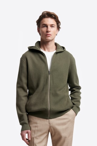 Cardigan con cappuccio in cotone bio - kaki