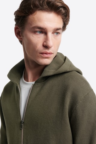 Cardigan con cappuccio in cotone bio - kaki