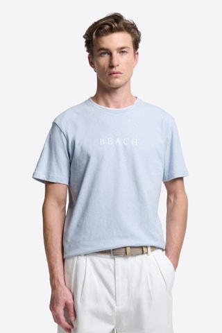 T-shirt in lino - Celeste