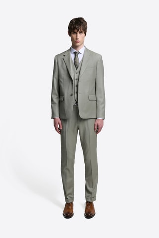 Pantalón de traje slim fit de lana - Verde almendra