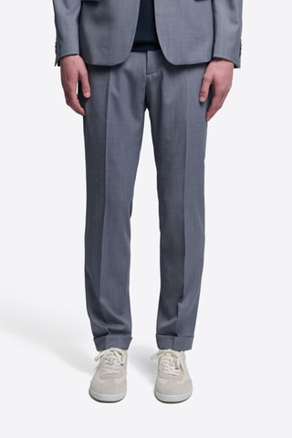 Pantaloni da completo slim in lana - Blu-grigio