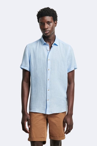 Camicia slim in lino - Blu