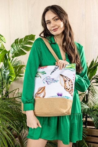 Mala cabaz - Branco e castanho-claro - Branco e castanho