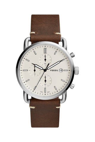 Montre à quartz en cuir Commuter - Chronographe - Marron et argenté