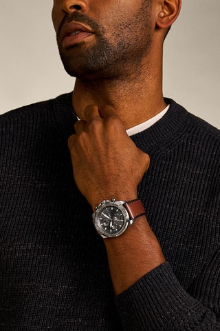 Montre à quartz en cuir Bronson - Chronographe - Marron et gris