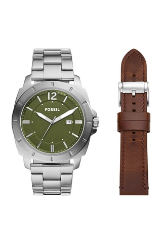 Coffret montre à quartz et bracelets en acier et cuir Privateer