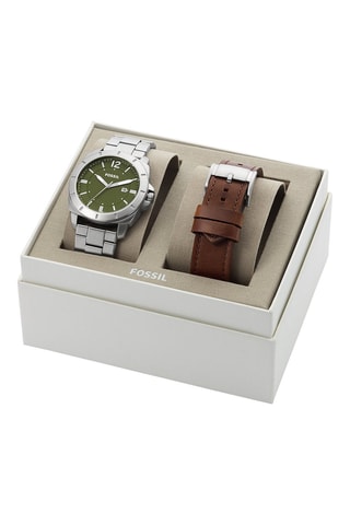 Coffret montre à quartz et bracelets en acier et cuir Privateer