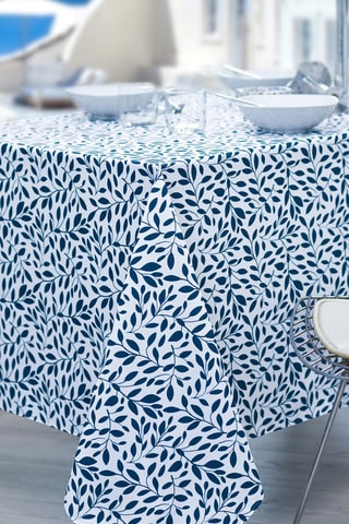 Toalha de mesa retangular Karli Branco e azul