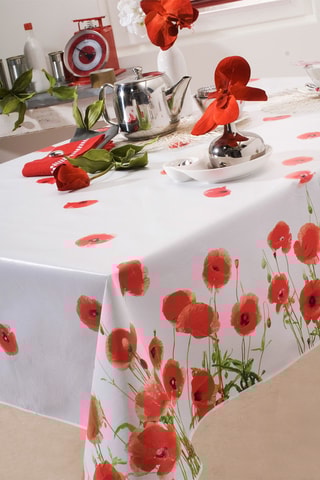 Toalha de mesa retangular em plástico Red Poppy - Branco e vermelho