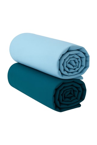 2 lençóis-capa em algodão 57 fios/cm² - Azul-celeste e azul-pato