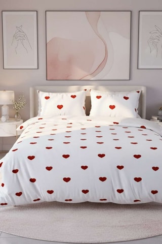 Conjunto de edredão em algodão 145 fios/cm² - Branco e vermelho