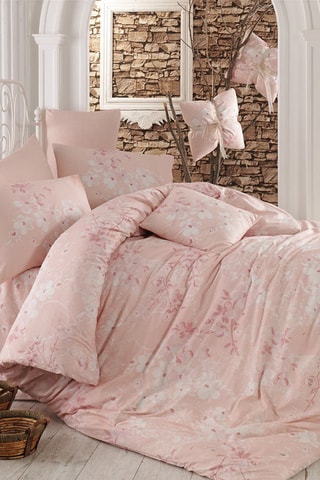 Conjunto de edredão em algodão - Rosa e branco