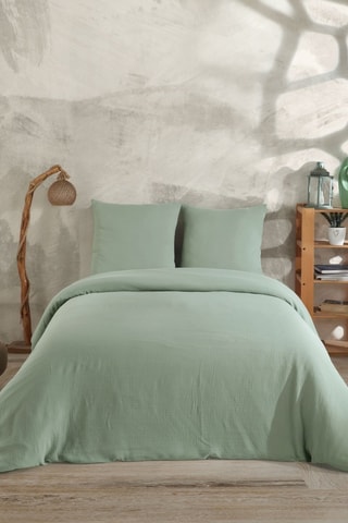 Capa de edredão em gaze de algodão - Verde-água