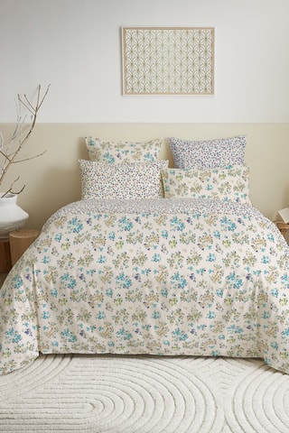 Pack conjunto de edredão reversível em algodão 57 fios/cm² - Bege e verde