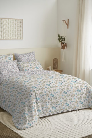 Pack conjunto de edredão reversível em algodão 57 fios/cm² - Bege e verde