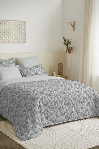 Pack conjunto de edredão reversível em algodão 57 fios/cm² - Cinzento e branco