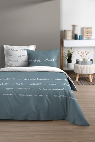 Conjunto de edredão reversível Rêverie - Azul e branco