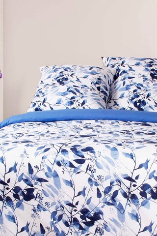 Conjunto de edredão em cetim 57 fios/cm² - Branco e azul