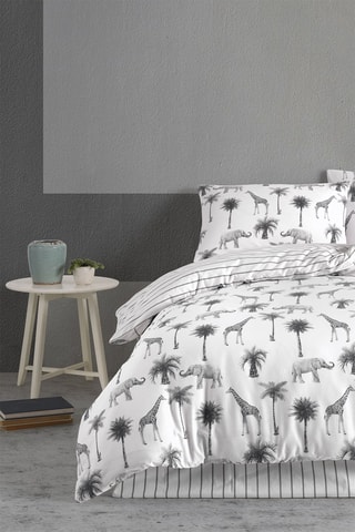 Conjunto de edredão Jungle em algodão 125 fios/cm² - Branco e cinzento