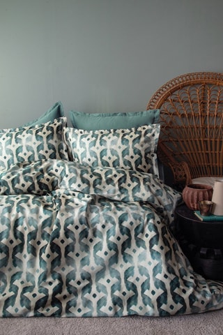 Conjunto de edredão em cetim de algodão Batique 83 fios/cm²- Verde e bege