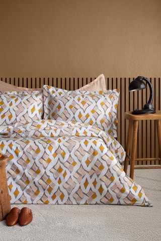 Conjunto de edredão em cetim de algodão Crassa 83 fios/cm² - Âmbar e branco