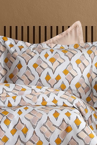 Conjunto de edredão em cetim de algodão Crassa 83 fios/cm² - Âmbar e branco