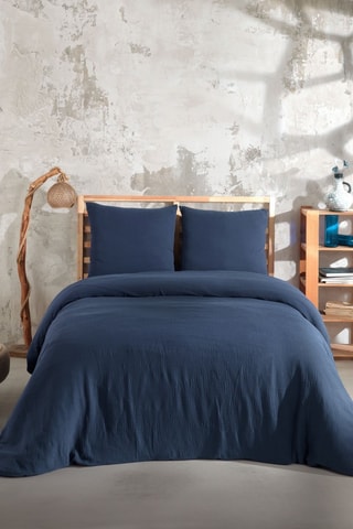 Capa de edredão em cetim de algodão Mima - Azul-marinho
