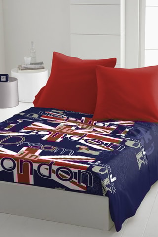 Conjunto lençóis Dream in London Azul-marinho e vermelho