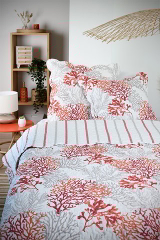 Conjunto colcha Quiberon - Branco e coral