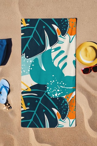 Toalha de praia grande - Azul e laranja - 75 x 150 cm