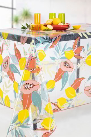 Toalha retangular em plástico - Branco e laranja - 140 x 200 cm