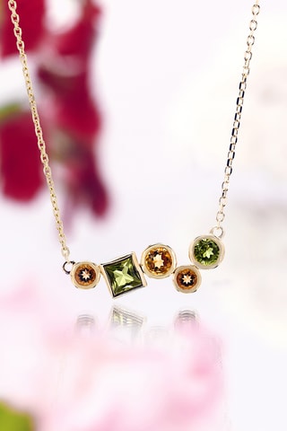 Colar Colorama Ouro amarelo, citrinos e peridotos