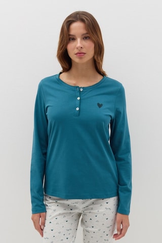 Pijama em algodão biológico - Azul-pato e branco