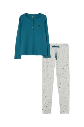 Pijama em algodão biológico - Azul-pato e branco