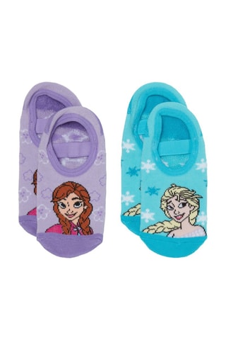 2 pares de meias curtas antiderrapantes em algodão biológico Elsa e Anna Frozen Disney - Violeta e turquesa