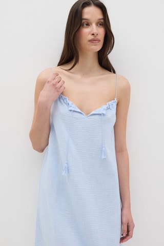 Camisa de noite em algodão biológico - Azul-celeste