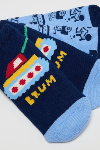 2 pares de meias antiderrapantes em algodão biológico - Azul-marinho e azul-celeste