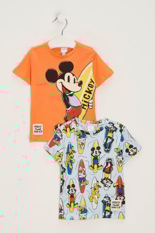 2 t-shirts Mickey Disney - Laranja e azul-celeste
