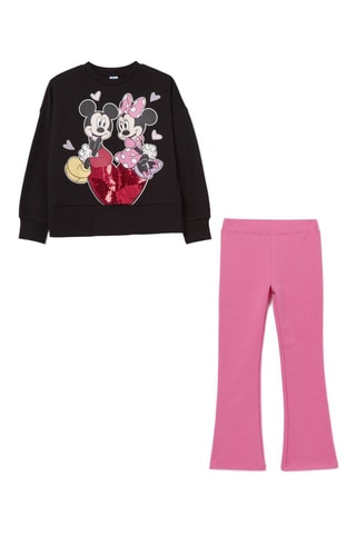 Sweat e calças em algodão biológico Minnie e Mickey Disney - Preto e rosa