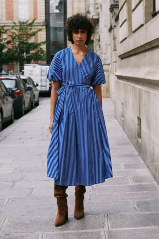 Robe longue Anastazia - Bleu électrique et blanc