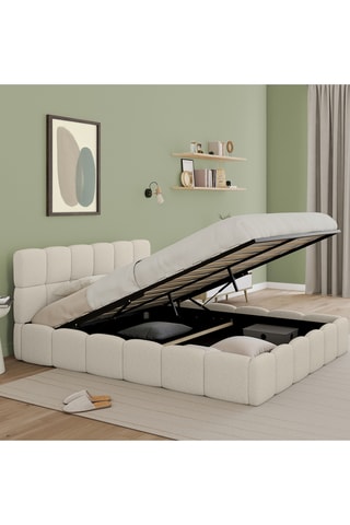 Letto contenitore Bubble in tessuto bouclé con rete e testiera 160x200cm