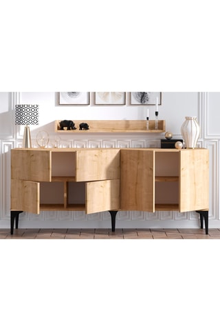 Buffet 6 portes et étagère murale - 180 x 40 x 80 cm et 100 x 15 x 15 cm