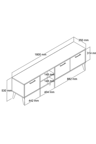 Meuble TV 3 abattants - 180 x 53 x 35 cm
