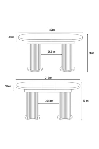 Table à manger extensible Gusto - 180/216 x 90 x 79 cm