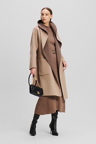 Manteau réversible en laine - Marron et beige