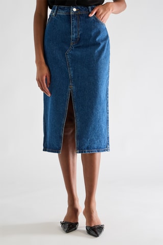 Jupe droite taille haute midi - Bleu