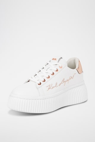 Baskets plateformes en cuir - Doré rose et blanc